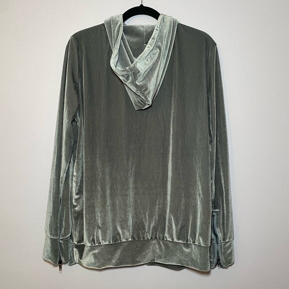 NWT POL Women's size Large Gray Velvet Valeur Embroidered Rose Hoodie Sweatshirt - Picture 7 of 10